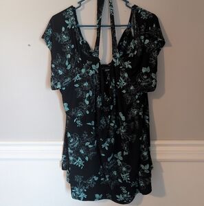 Torrid Black and Green Flutter Sleeve Blouse with Halter